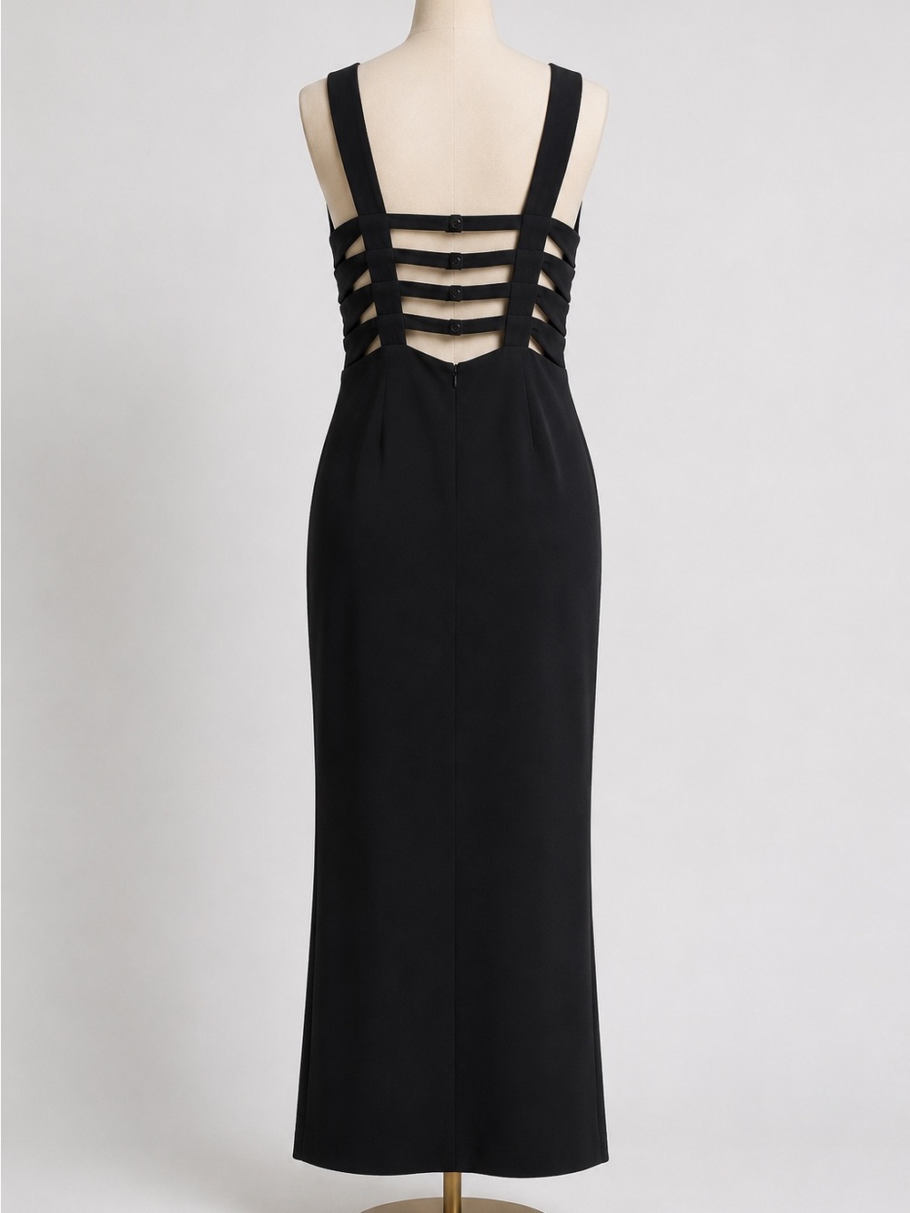 VTG 90s Andrea Polizzi Black Column Gown Open Back Tag 12 Fits Small 4/6 - Picture 2 of 9